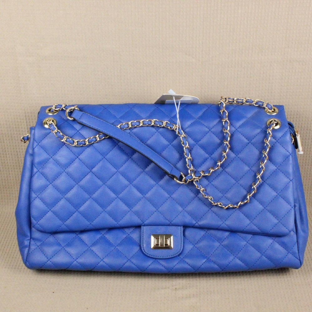 Calin Collection Quilted Blue Vegan Leather Travel Duffel Bag Carry On Bag